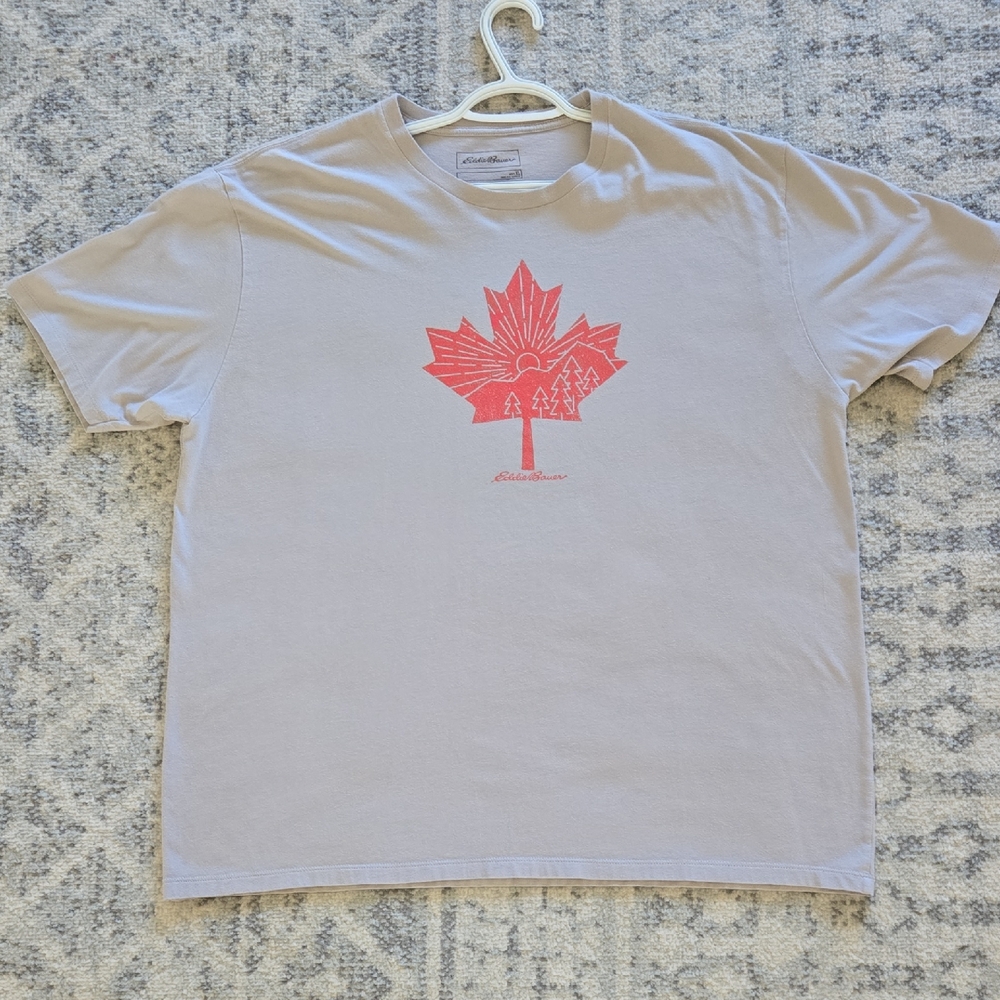 Eddie Bauer Gray Tee with Red Maple Design